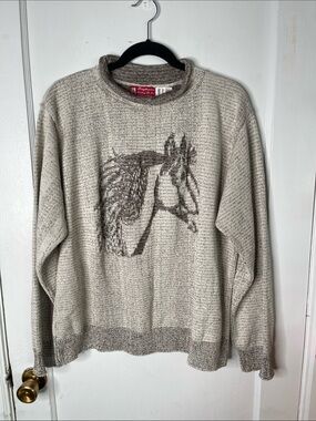 Binghamton Sweater XXL Horse Tan Brown USA 90s Vintage Knitting Company Women’s